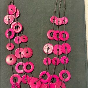 Women’s Hot Pink 3 strand Wood Disc Necklace